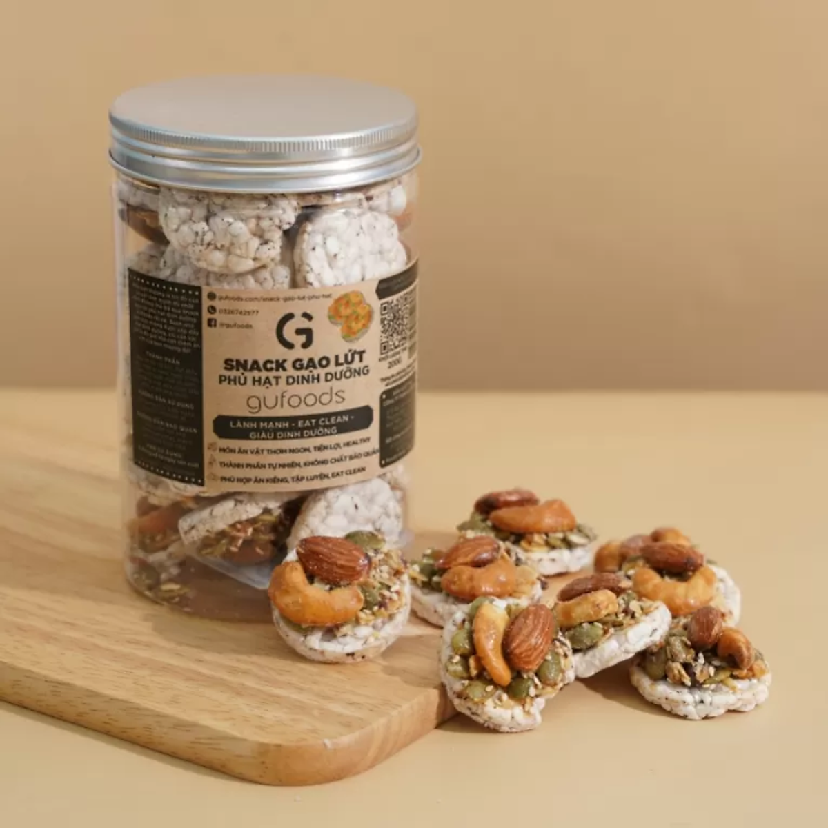 Snack gạo lứt phủ granola siêu hạt GUfoods - Bữa ăn nhẹ tiện lợi, Giàu dinh dưỡng, Ăn vặt healthy, Eat clean, Thuần chay