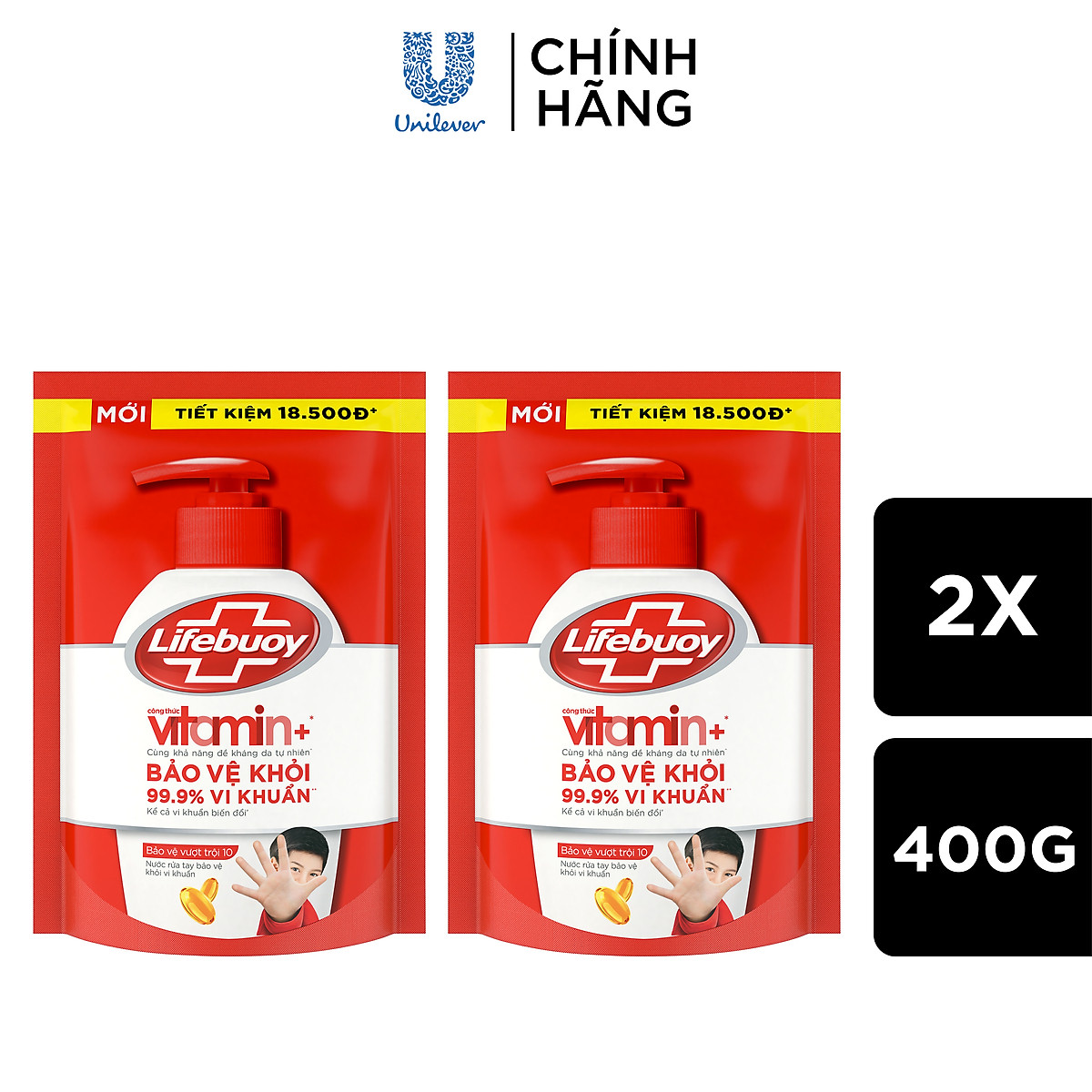 Combo 2 Nước rửa tay Lifebuoy bạc bảo vệ túi 400g