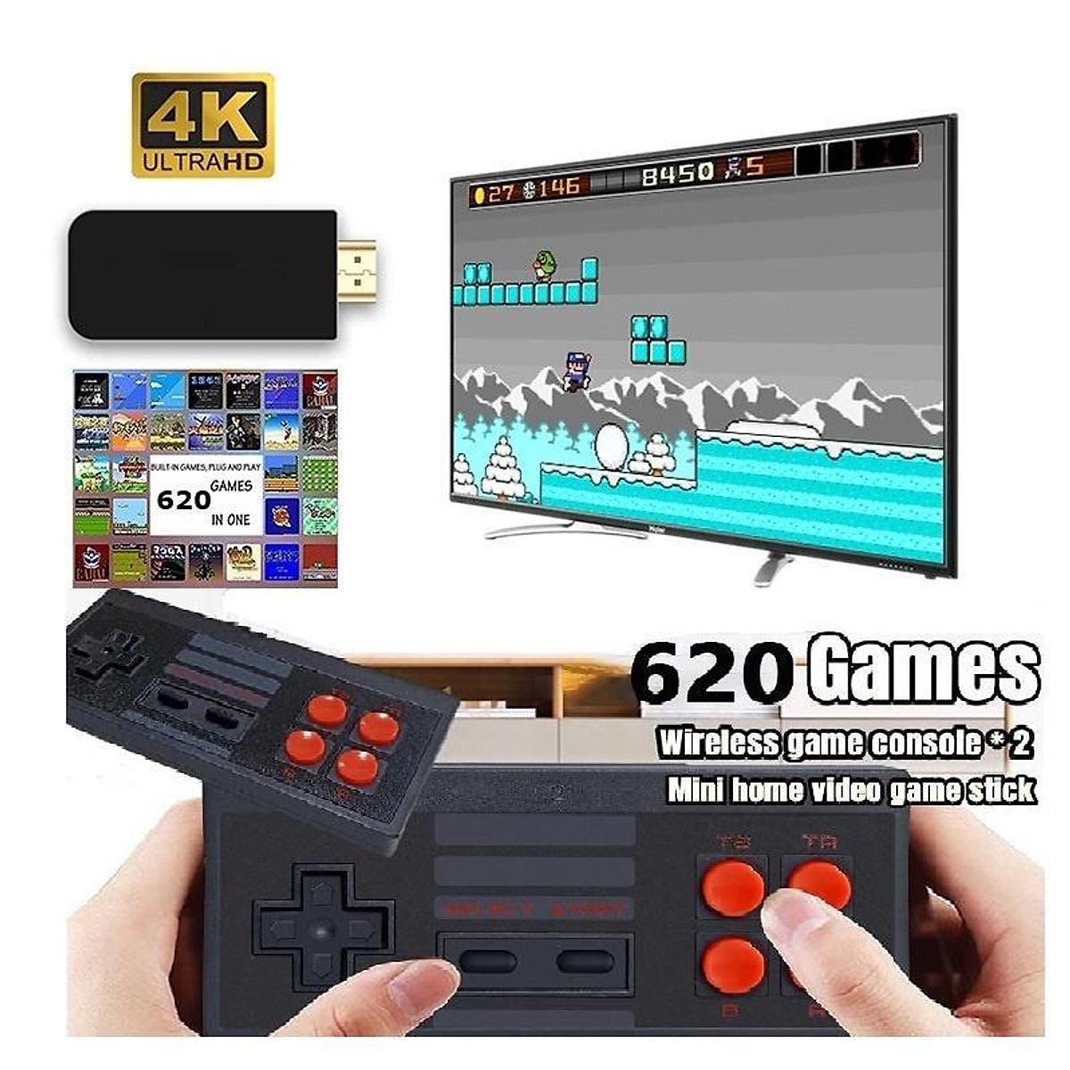 NINTENDO Máy Chơi Game Cầm Tay Không Dây 4K Tích Hợp 620 Trò Chơi ...