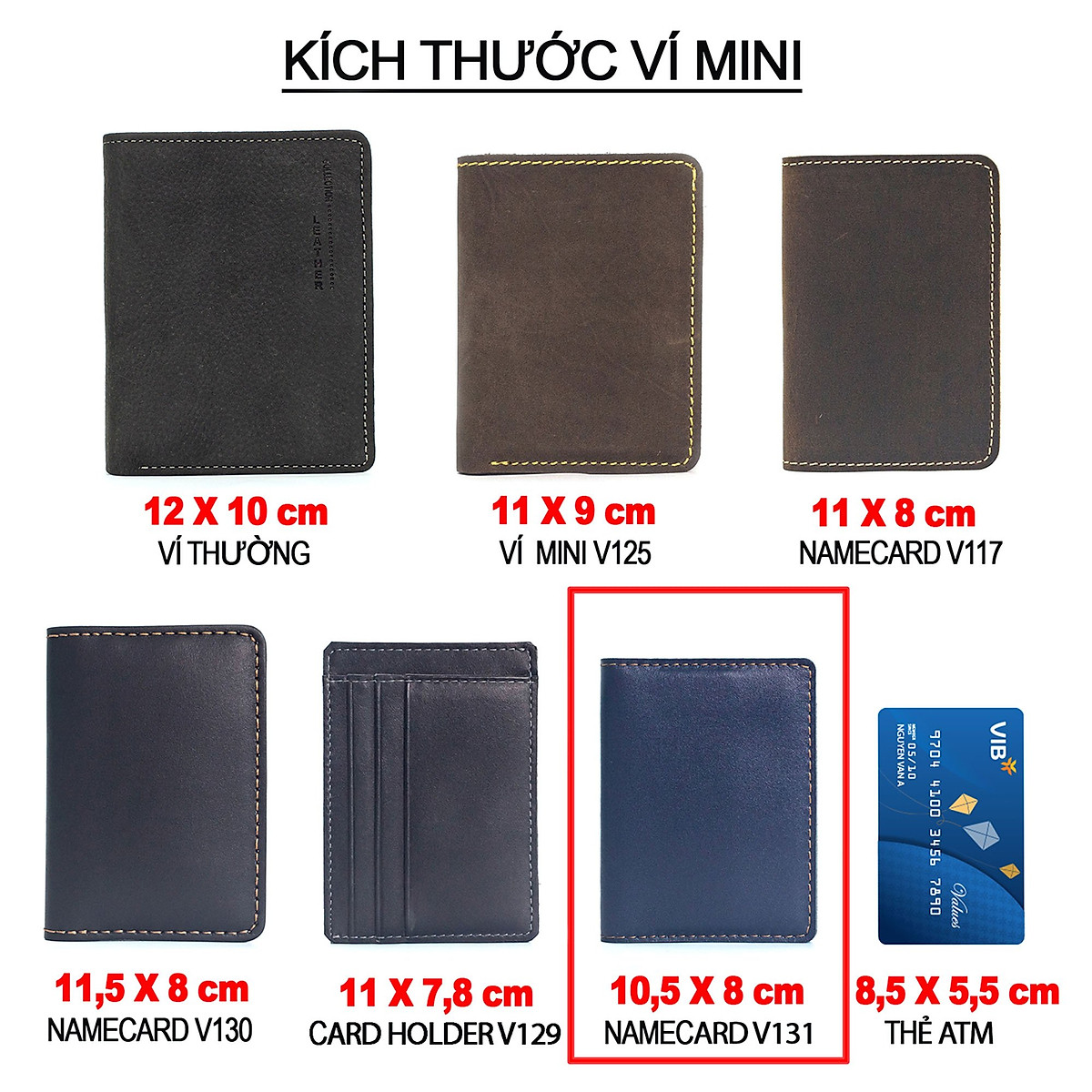 Ví namecard da bò V131, ví đựng thẻ card holder da thật nhỏ gọn, thương hiệu Bụi leather chuyên đồ da thật