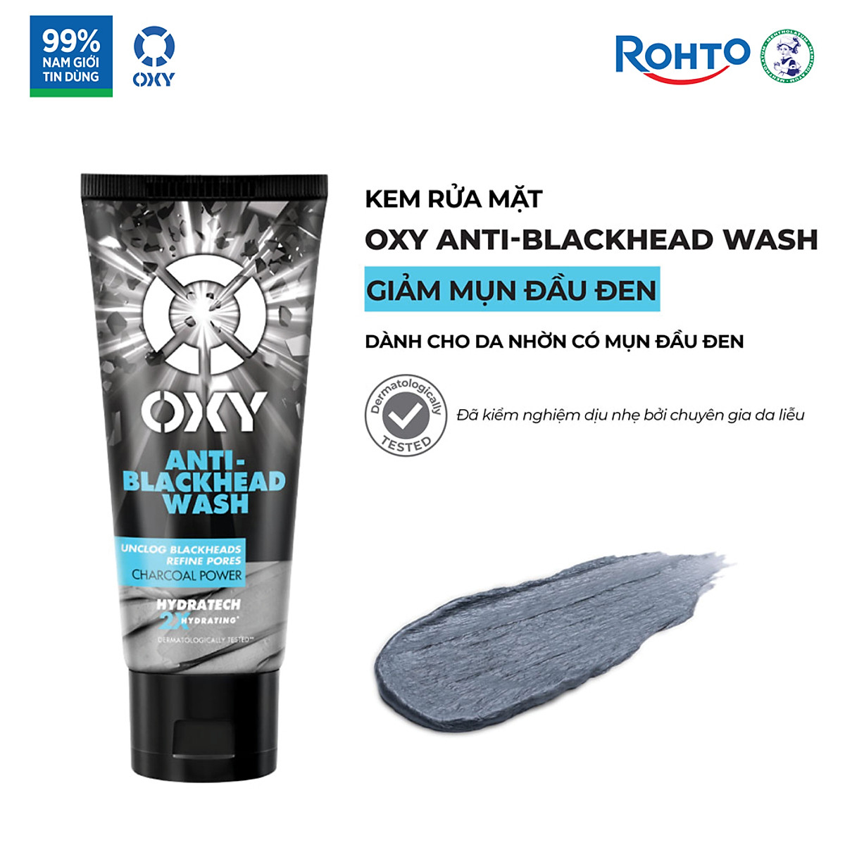 Sữa rửa mặt cho nam Oxy sạch tế bào chết, giảm mụn đầu đen, dạng kem Oxy Anti-Blackhead Wash 100g