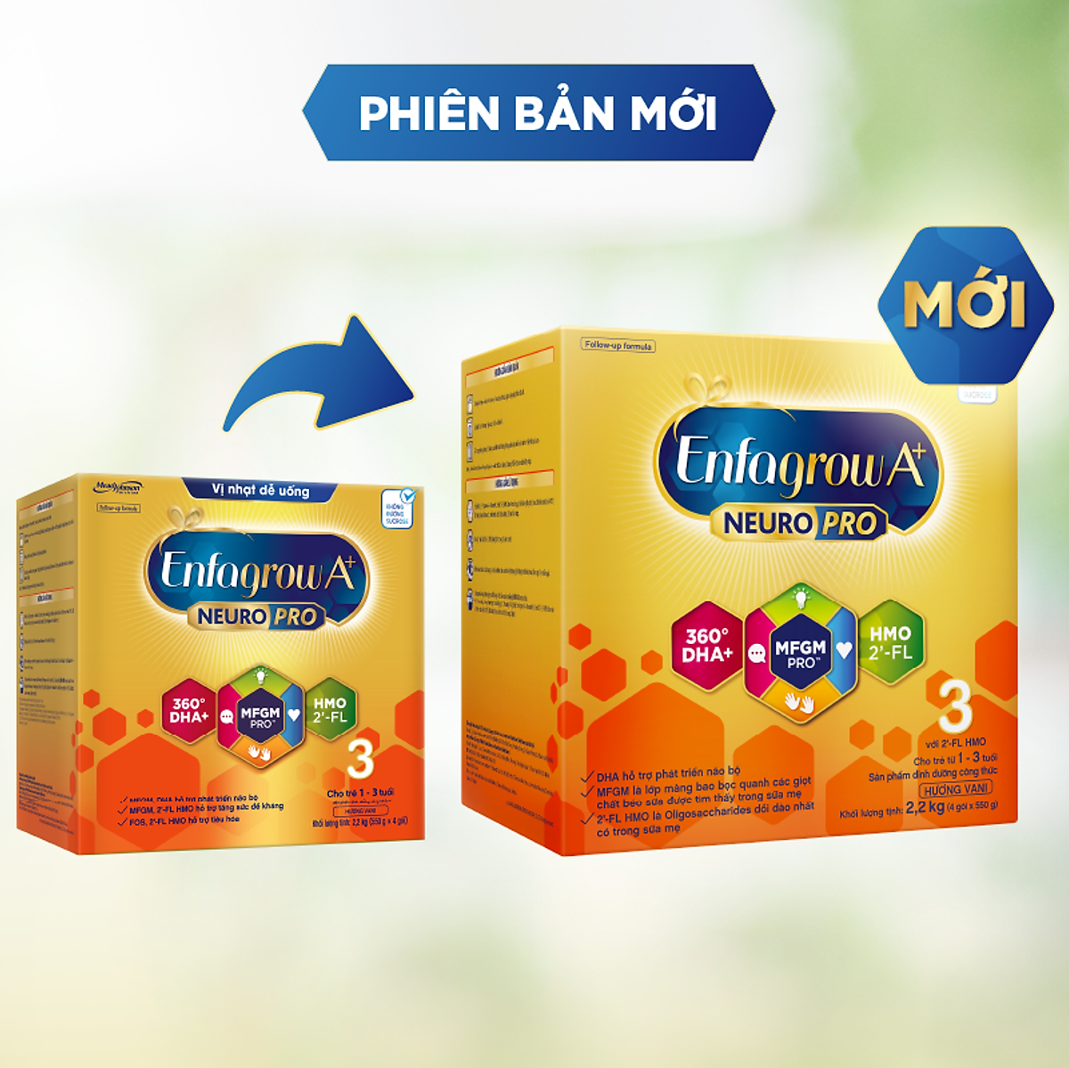 Thùng 4 hộp sữa bột Enfagrow A+ NeuroPro 3 với 2’-FL HMO cho trẻ từ 1 – 3 Tuổi - Vị Nhạt Dễ Uống (2.2kg)
