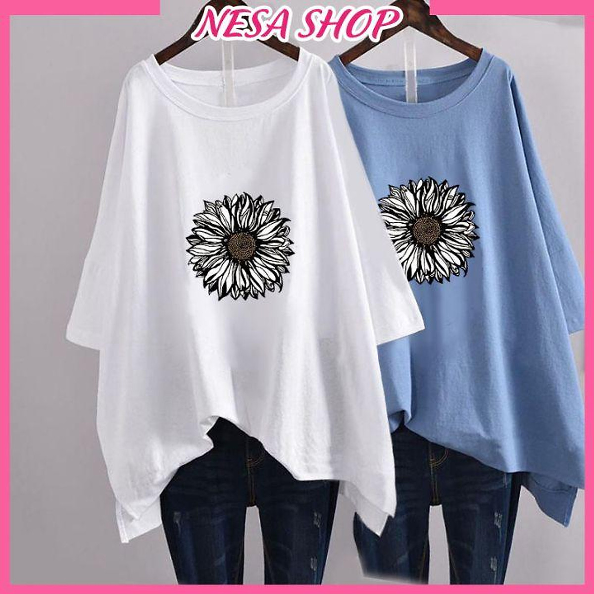 Áo thun nam nữ form rộng, Áo phông tay lỡ, chất liệu thun cotton co giãn, áo unisex in hình Hoa Hướng Dương NeSa Shop