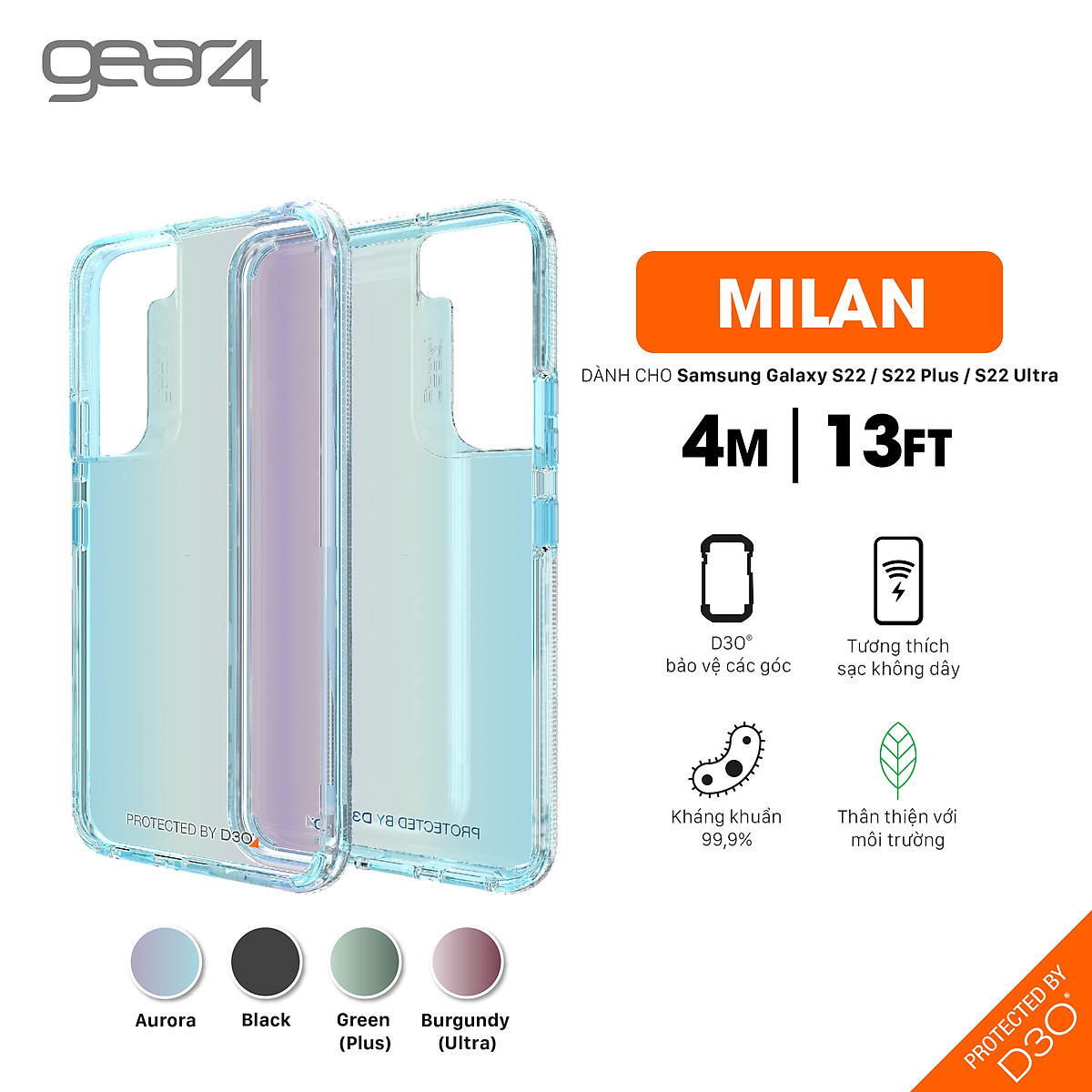 Ốp lưng chống sốc Gear4 D3O Milan 4m cho Samsung Galaxy S22 series - Hàng chính hãng