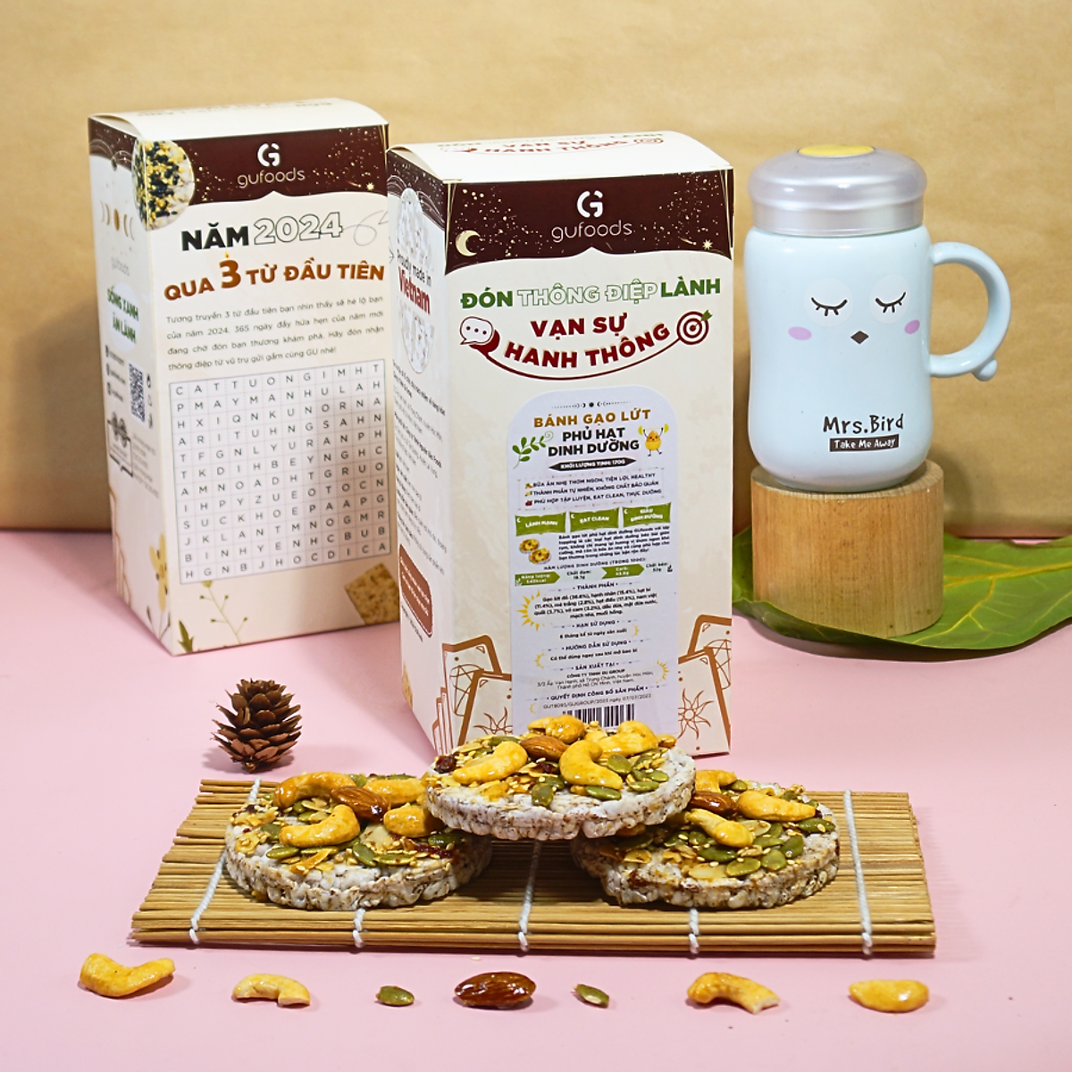 Bánh gạo lứt phủ granola siêu hạt GUfoods - Bữa ăn nhẹ tiện lợi, Giàu dinh dưỡng, Ăn vặt healthy, Nạp nhanh năng lượng, Ăn kiêng, Eat clean, Thuần chay