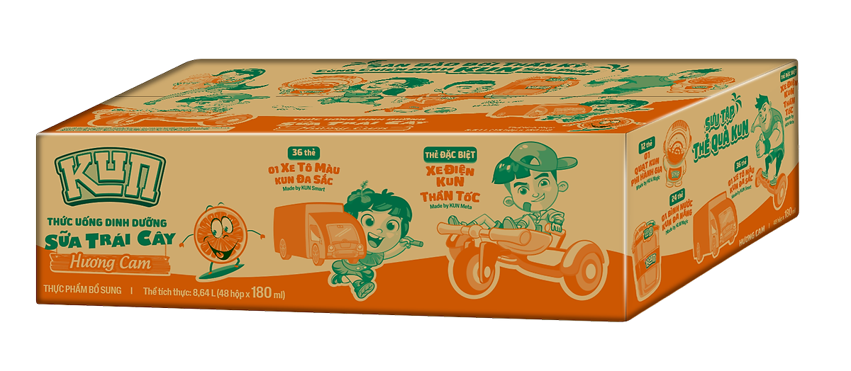 Thùng 48 Hộp Sữa Trái Cây Hương Cam KUN 180ml/hộp ( thẻ cào)