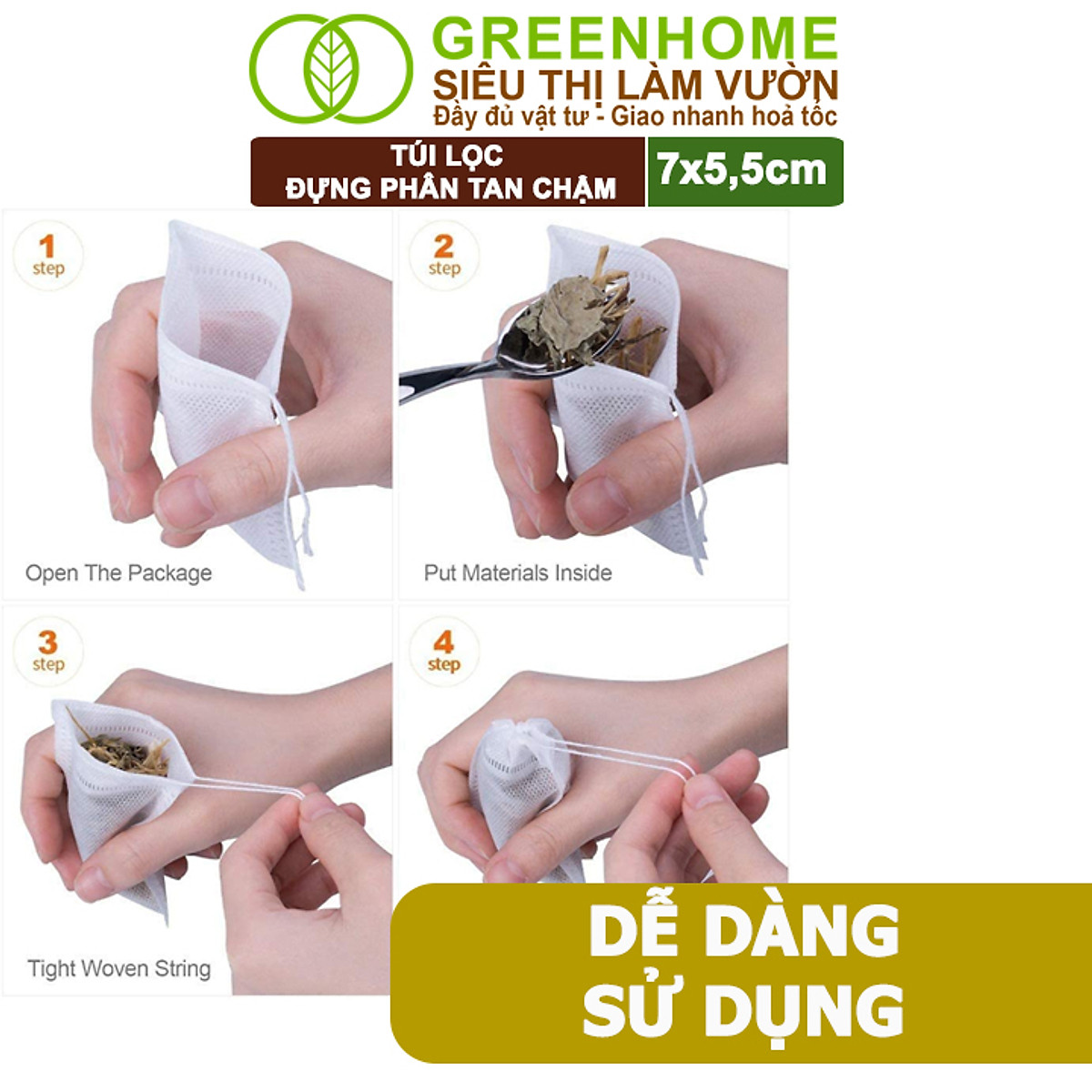 100 Túi Đựng Phân Tan Chậm Greenhome, 5,5x7cm, Treo Phân Bón Hoặc Bỏ Gốc Tiện Lợi, Túi Tự Huỷ, Thân Thiện Môi Trường