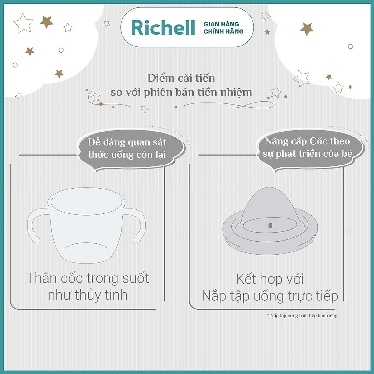 Cốc tập uống 3 giai đoạn AXSTARS Richell Nhật Bản chống sặc cho bé từ 6 tháng | Baby