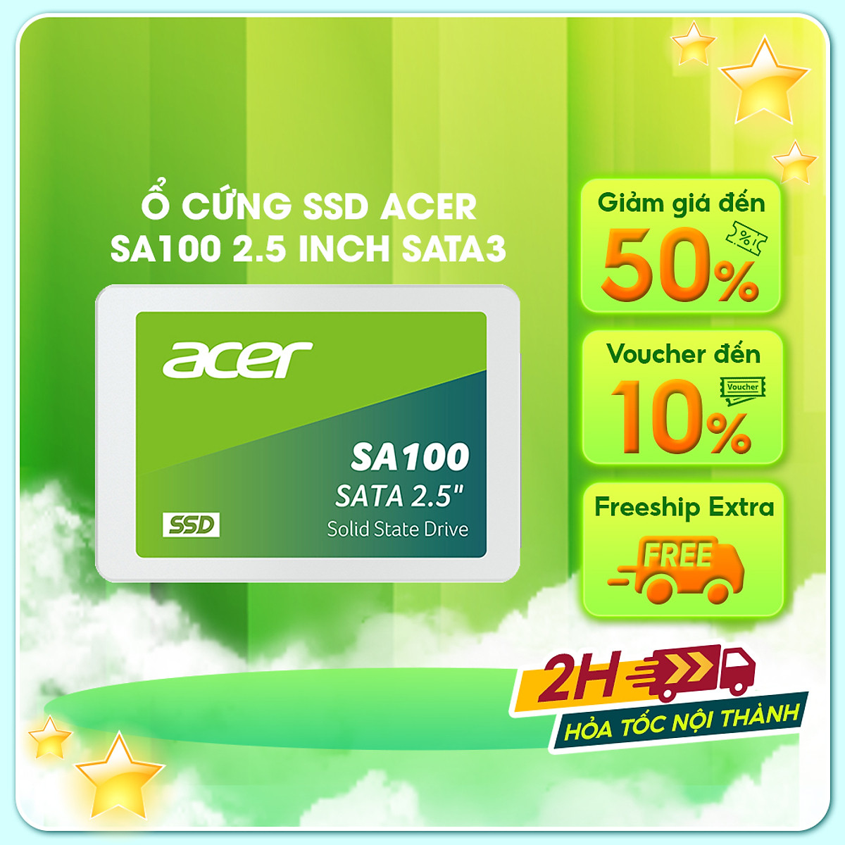 Ổ cứng SSD Acer SA100 SATA 3 3D NAND 120GB - 1920GB - Hàng chính hãng