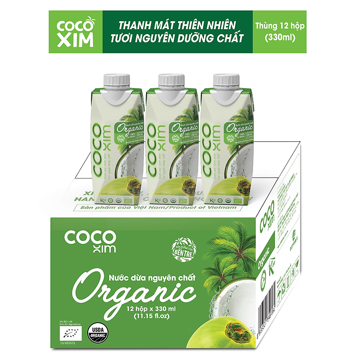 Thùng 12 Hộp Nước Dừa Cocoxim Organic (330ml x12 Hộp)