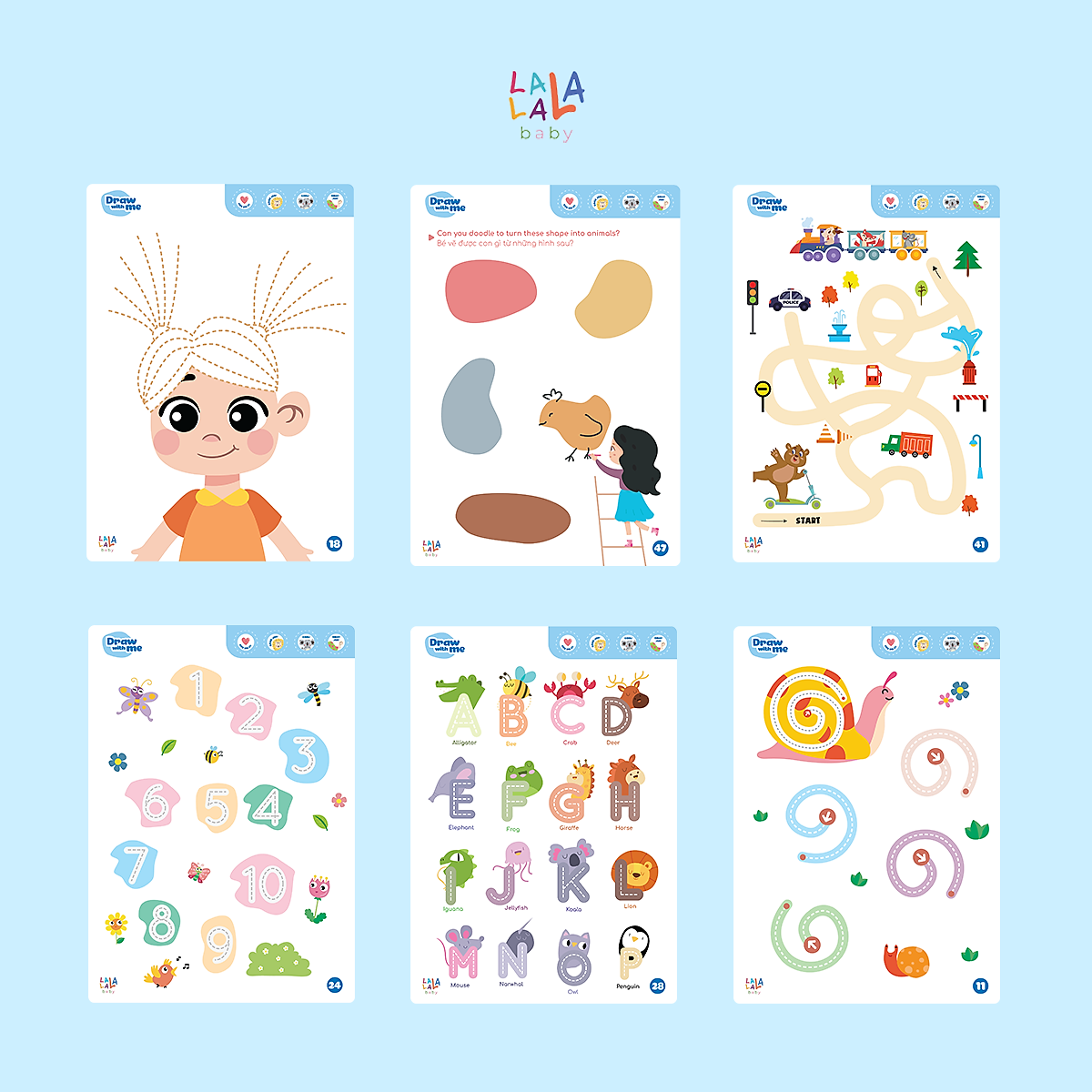 Đồ chơi Giáo dục sớm Thẻ Flashcard thông minh cho bé xóa được, học liệu giáo dục sớm thương hiệu Lalala Baby (Shape Me - Write Me - Math Me - Learn Me)