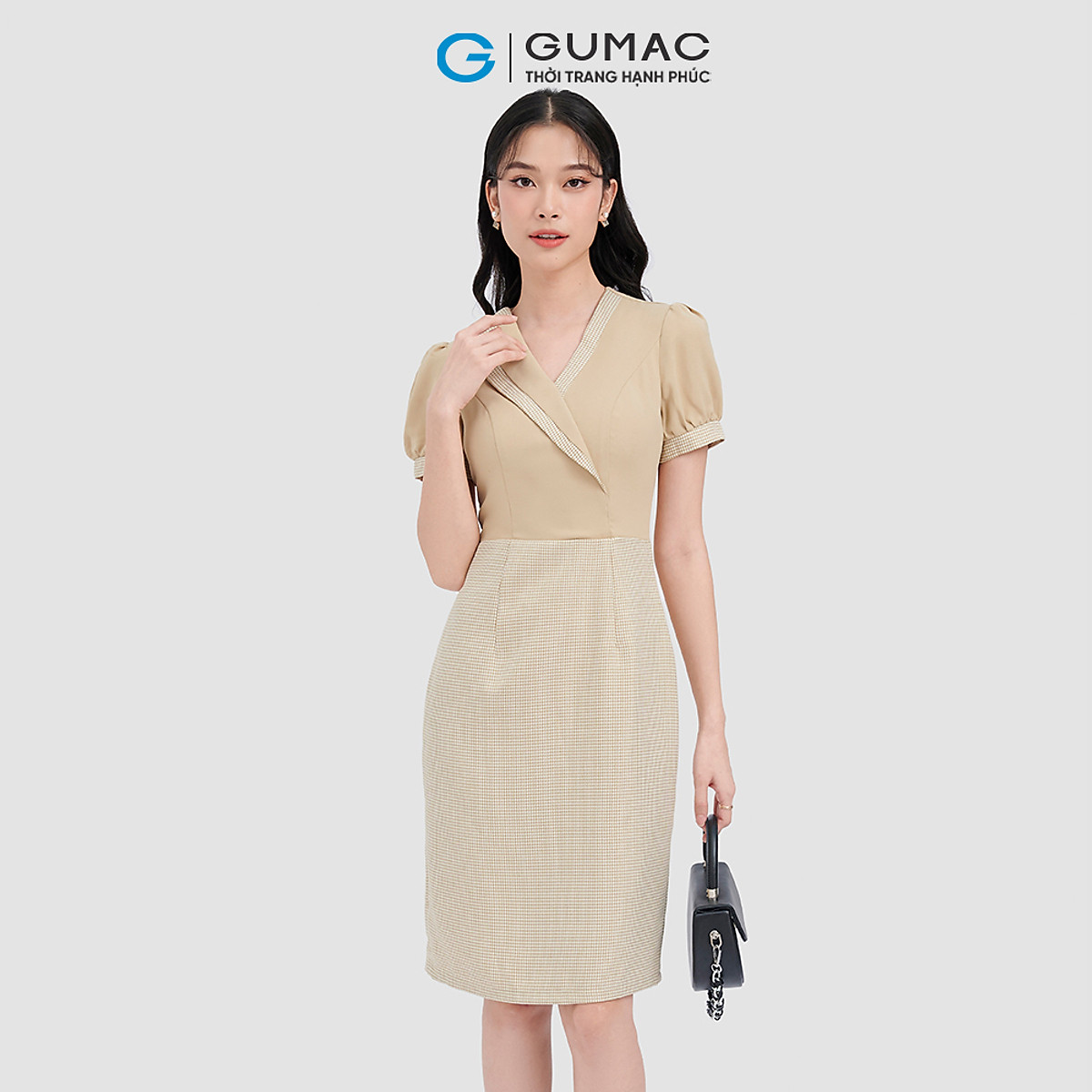 Đầm caro cổ phối viền thời trang GUMAC DC11060 - Đầm Dáng Xòe