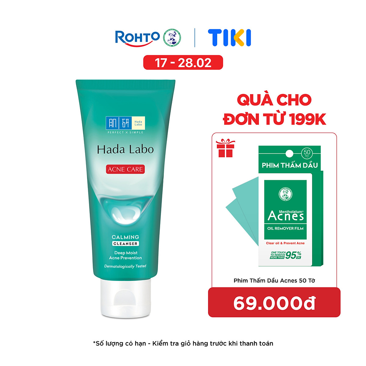 Sữa rửa mặt Hada Labo cho da dầu mụn, da nhạy cảm Hada Labo Acne Care Calming Cleanser 80g