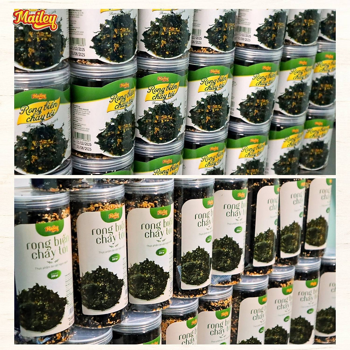 Rong biển cháy tỏi Mailey Hũ 200g - Rong biển ăn liền, ăn vặt, trộn cơm thơm ngon giàu dinh dưỡng