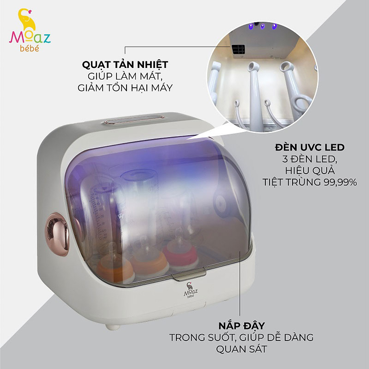 Máy úp bình sữa tiệt trùng sấy khô tia UV Moazbebe mb044