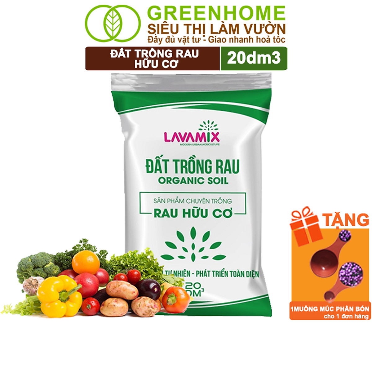 Đất Trồng Cây Greenhome, Bao 20dm3 (10kg), Đầy Đủ Dinh Dưỡng, Tiện Lợi, Dễ Sử Dụng, Chuyên Trồng Rau, Hoa, Kiểng