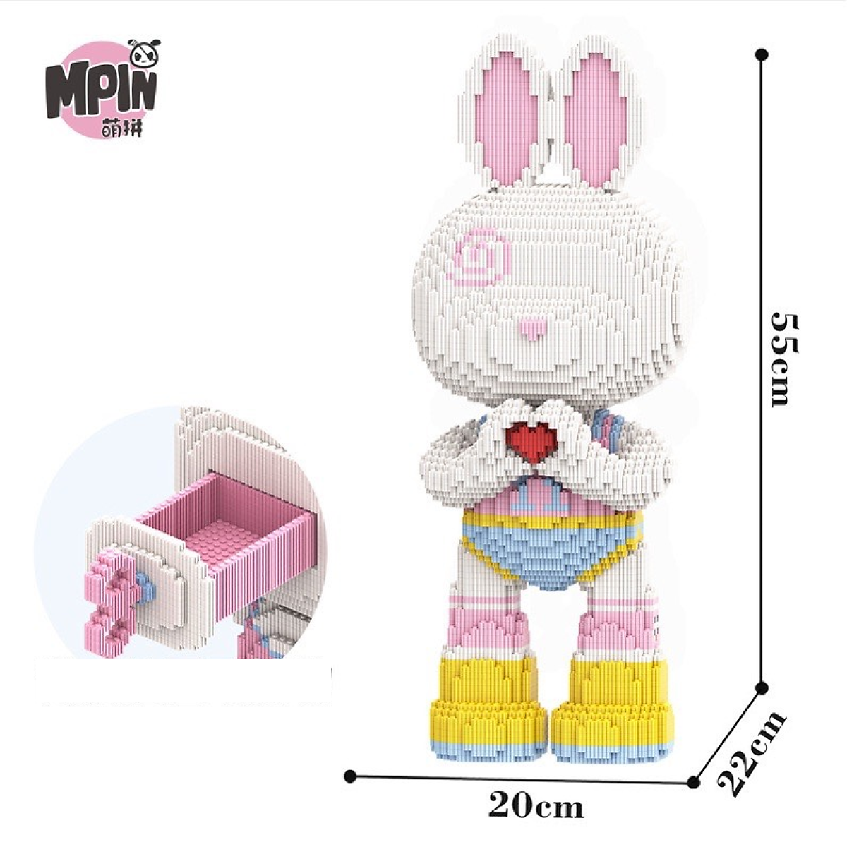 Mô hình lắp ráp Thỏ Momo trái tim 55cm
