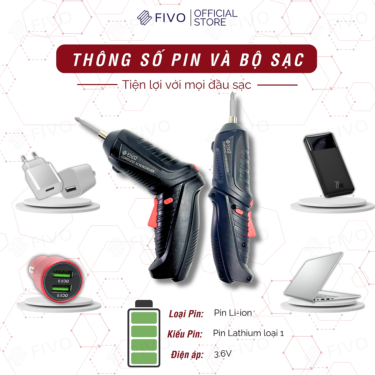 Máy Bắn Vít Cầm Tay Không Dây FIVO, Linh Động 2 Kiểu Dáng, Tặng Kèm Dây Sạc Và 2 Đầu Vít, Nhỏ Gọn Tiện Dụng