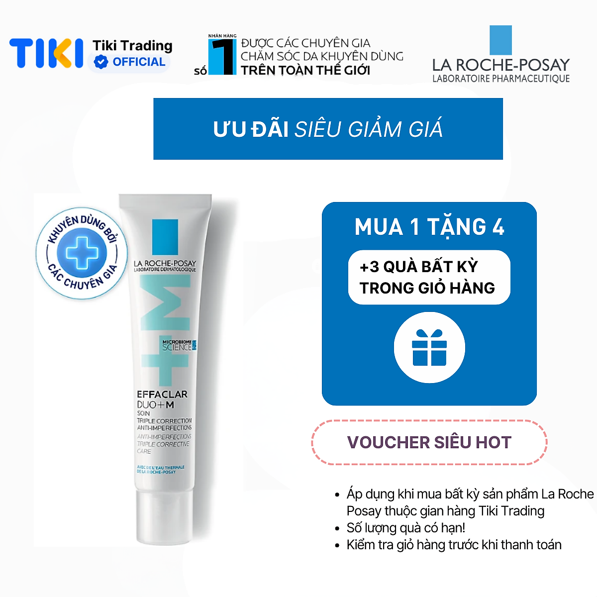 Kem dưỡng giảm mụn nhanh sau 8 giờ La Roche-Posay Effaclar Duo+ M 40ml