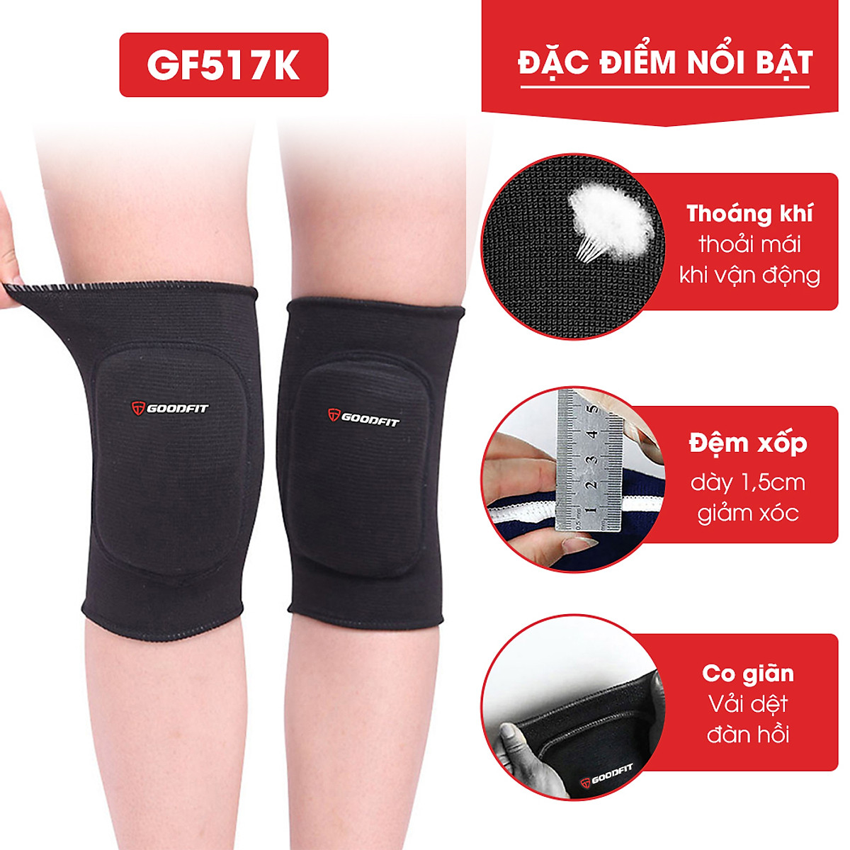 Bó gối thể thao, đai bảo vệ gối tập gym chơi thể thao co giãn 4 chiều chính hãng Goodfit GF51X