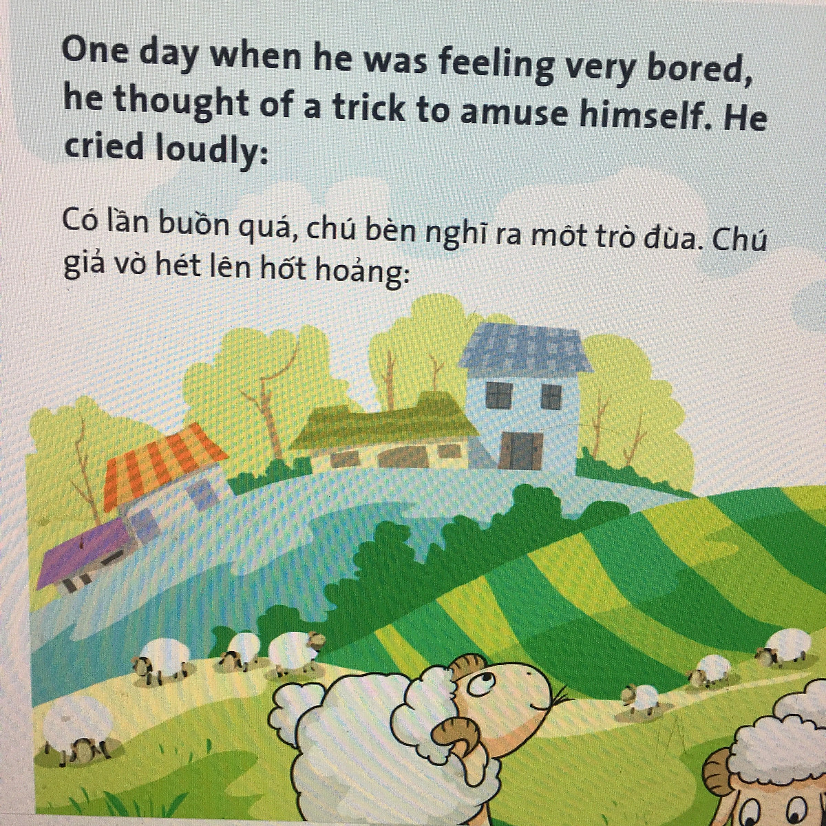 Truyện tranh ngụ ngôn dành cho thiếu nhi ( Song ngữ Anh- việt ) Chú bé chăn cừu