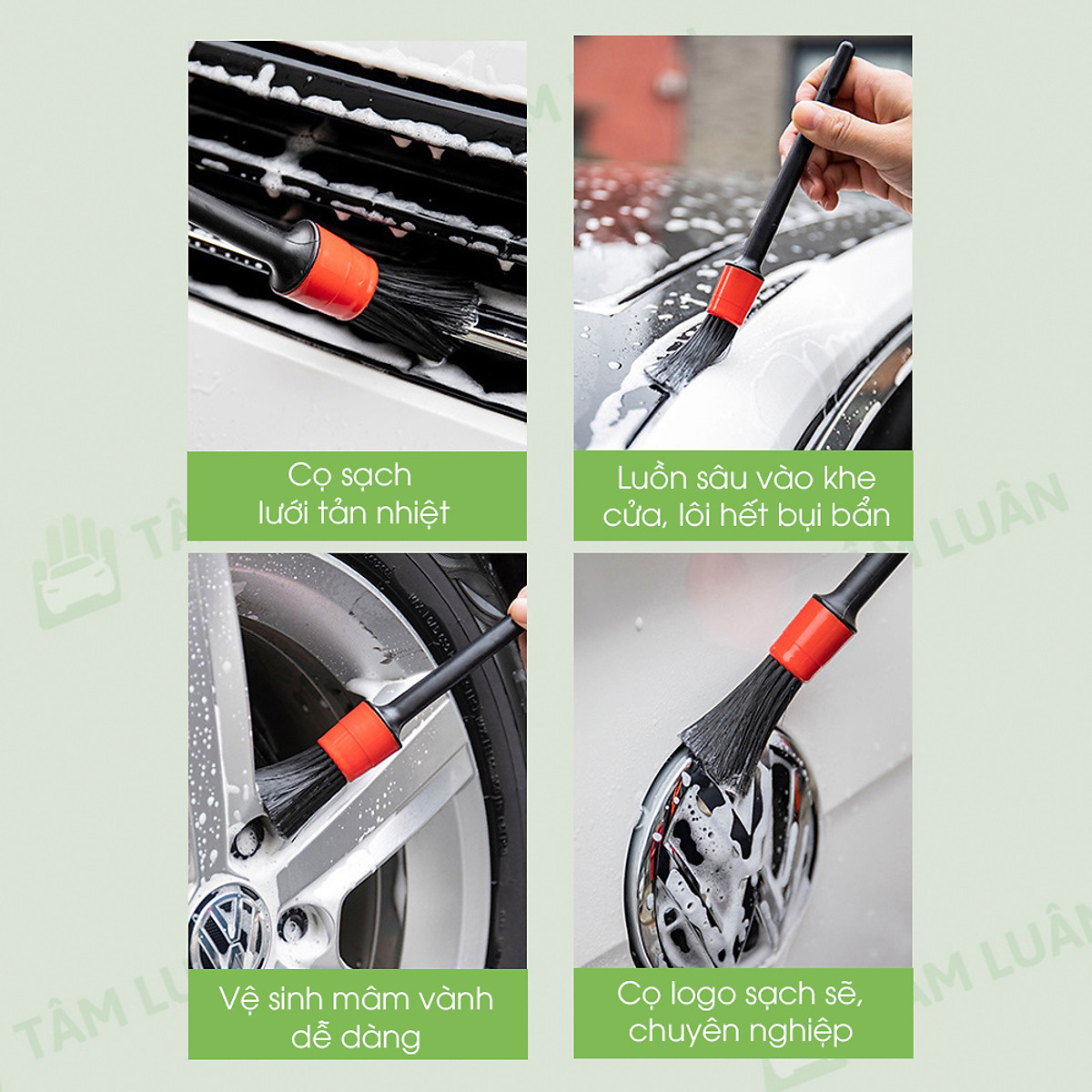 Bộ Chổi Cọ Vệ Sinh Xe Ô Tô Đa Năng, Cọ Rửa Khoang Máy, Mâm Xe, Nội Thất, phụ kiện oto Tâm Luân