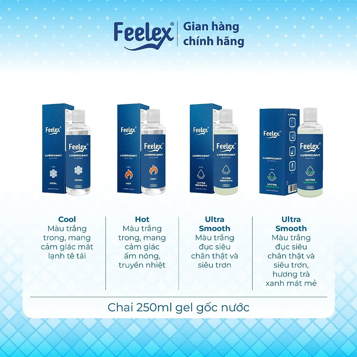 Gel bôi trơn Feelex Lubricant mát lạnh, ấm nóng, siêu trơn - Lọ 250ml