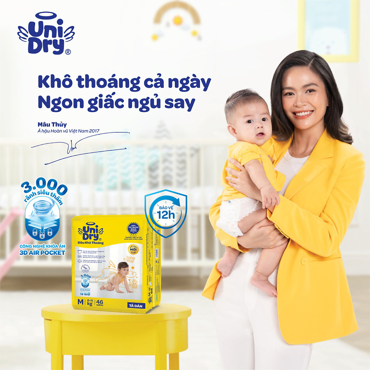 Tã dán em bé Siêu khô thoáng gói Jumbo Unidry G6X size M-46 miếng