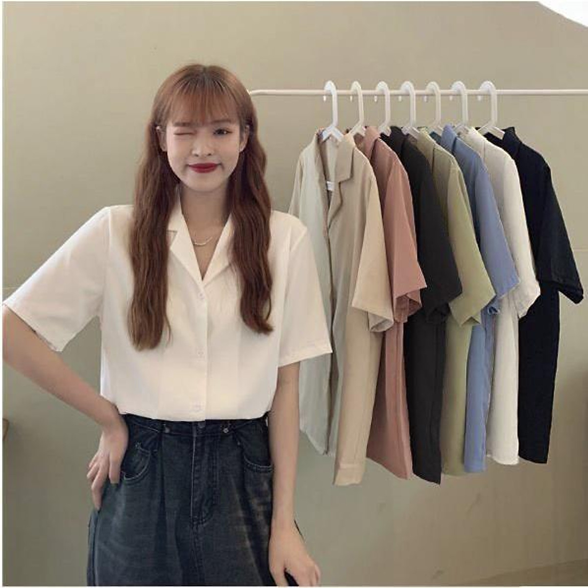 Áo sơ mi nữ cổ vest cộc tay trơn 2 size basic nhiều màu chất thích dễ phối  đồ Sơ mi cổ vest sang trọng kiểu dáng đẹp  Tìm Voucher