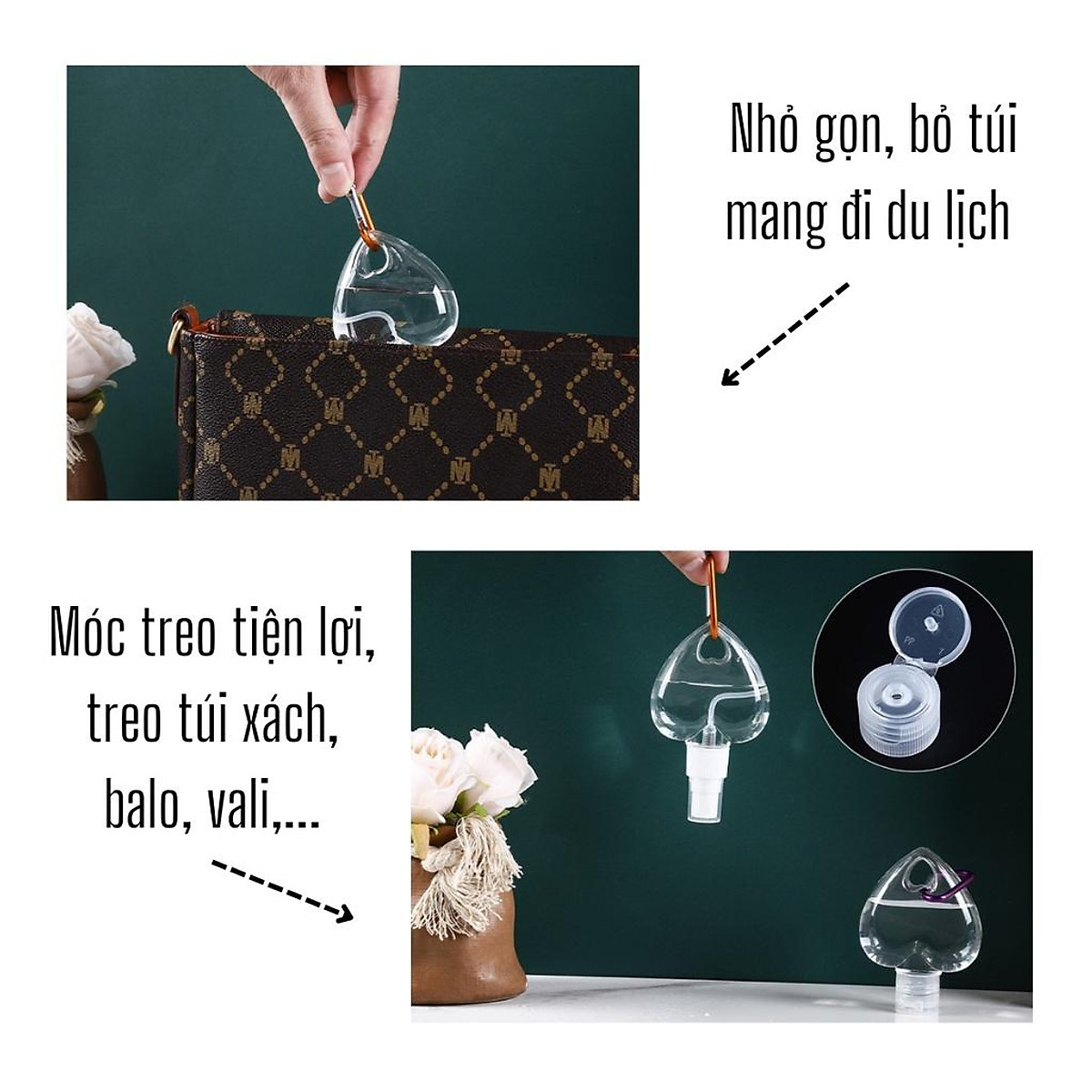 Bình Đựng Nước Rửa Tay/Mỹ Phẩm Hình Trái Tim Kèm Móc Khóa Sử Dụng Khi