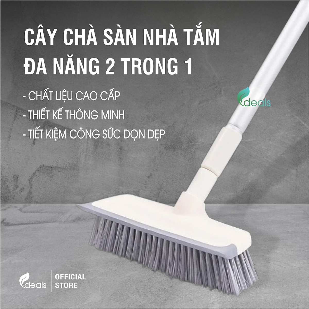 Cây Chà Sàn Nhà Tắm Đa Năng 2 trong 1 ECODEALS - Cọ sàn và gạt nước, cán tăng giảm chiều dài linh hoạt