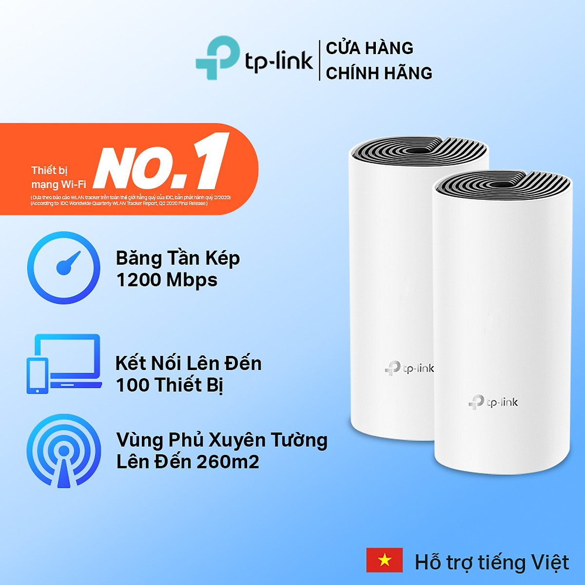 Bộ Phát Wifi Mesh TP-Link Deco E4 (2-pack) Băng Tần Kép MU-MIMO AC1200 - Hàng Chính Hãng