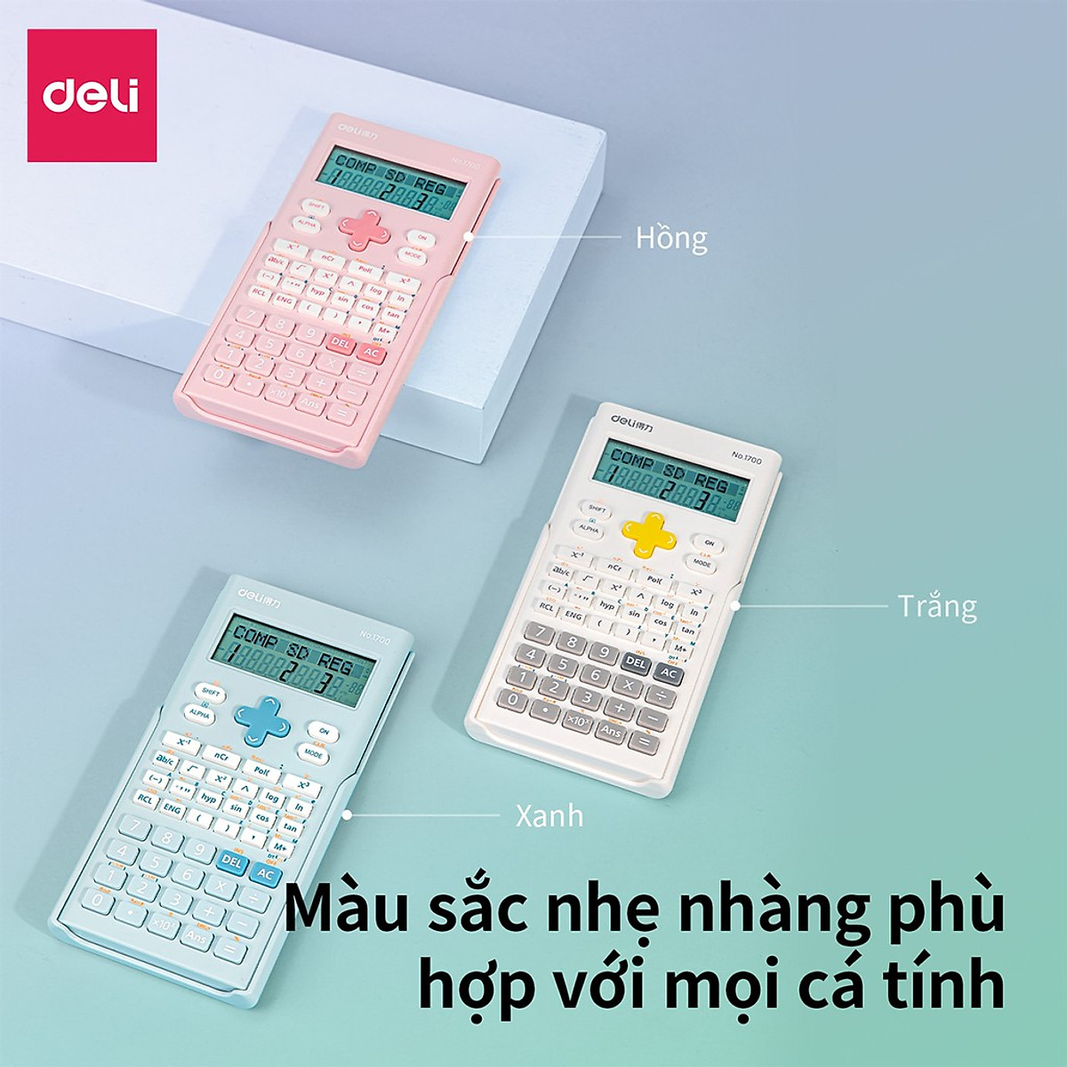 Máy tính kỹ thuật học sinh Deli -Xanh/ Hồng/ Trắng - 1700