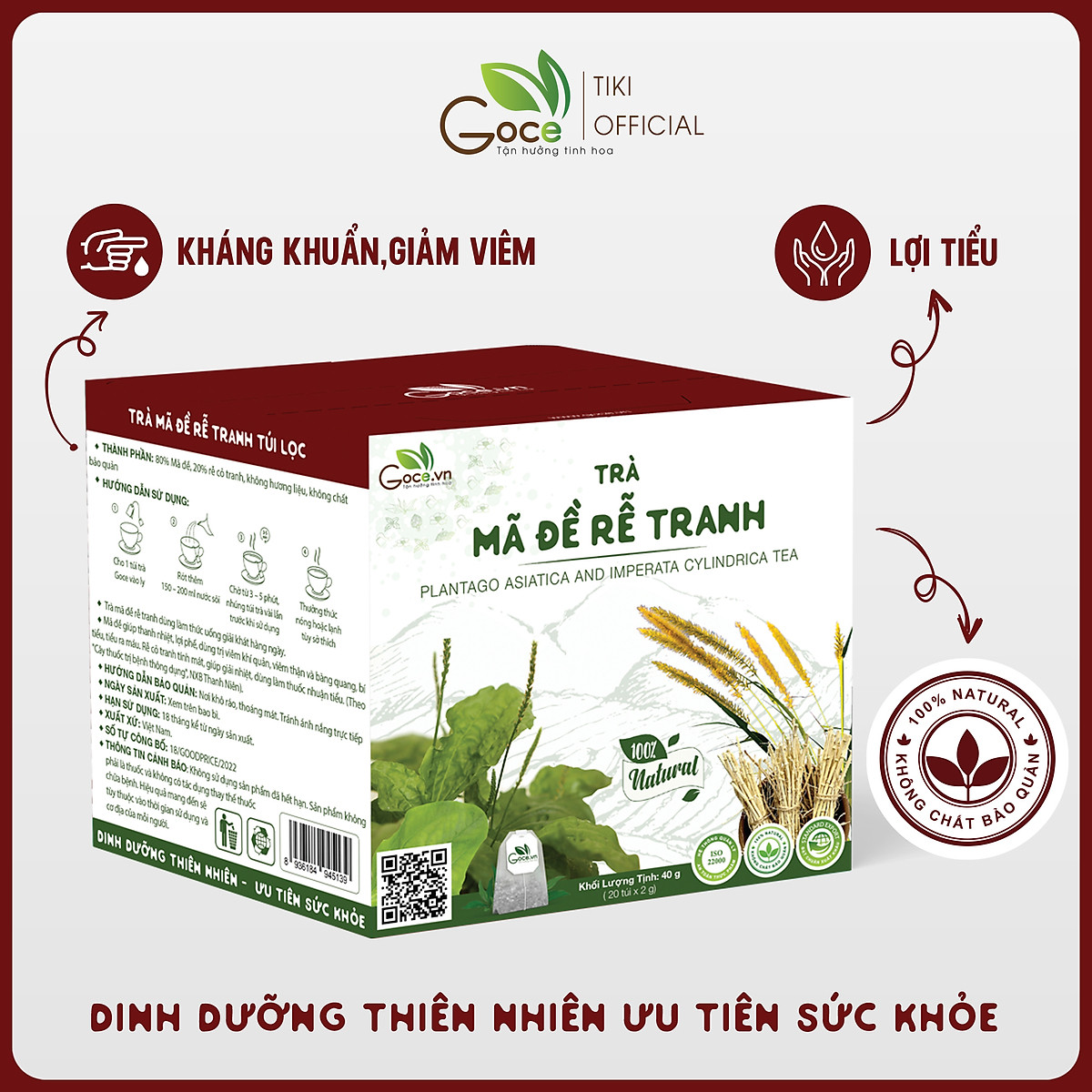 Trà mã đề rễ tranh túi lọc Goce - Lợi tiểu, tốt cho gan thận