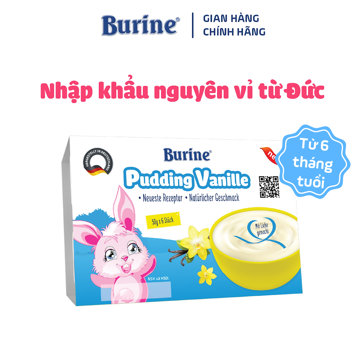 Pudding ăn dặm Burine (HiPP) Vị Vani - Nhập khẩu Đức dành cho trẻ từ 6 tháng tuổi (vỉ 6 hũ x 50g)