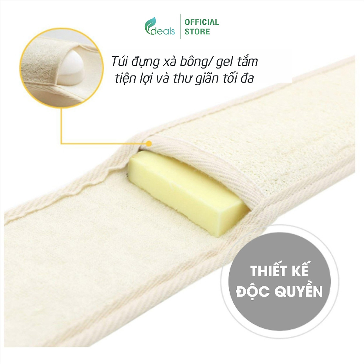 Dây Tắm Xơ Mướp Cao Cấp ECODEALS 100% xơ mướp hữu cơ diệt khuẩn - Mềm mại, nhẹ nhàng tẩy da chết, ngừa mụn lưng, kỳ cọ và massage siêu đã - 1 cái KT 10 x 30 x 80 cm