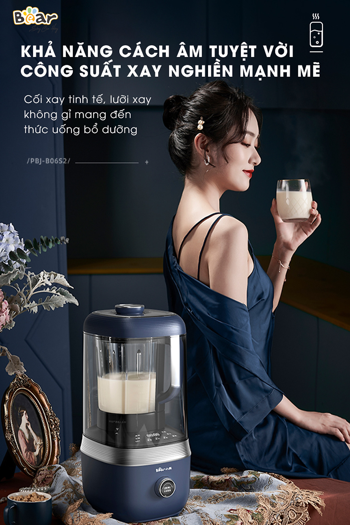 Máy Xay Nấu Đa Năng Bear 1,5L Chống Ồn Cao Cấp, Làm Sữa Hạt, Sinh Tố Tiện Lợi PBJ-B06S2 - Hàng chính hãng