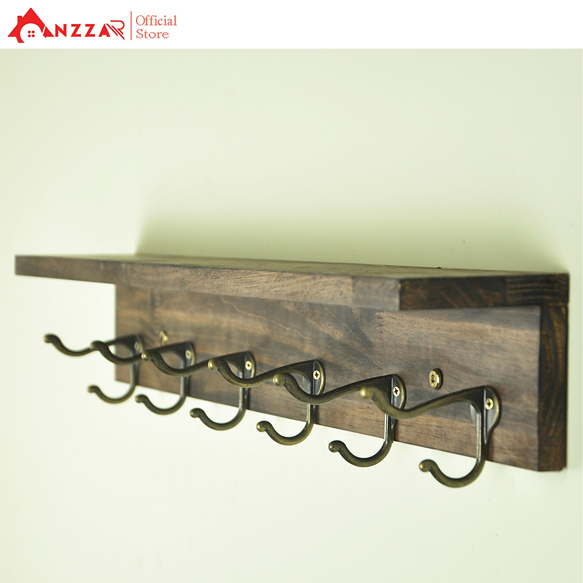 Móc gỗ treo quần áo gắn tường nhiều kích thước màu nâu rustic, kệ treo đồ trang trí Anzzar, decor phòng ngủ,móc treo quần áo, phụ kiện, giá gỗ treo quần áo