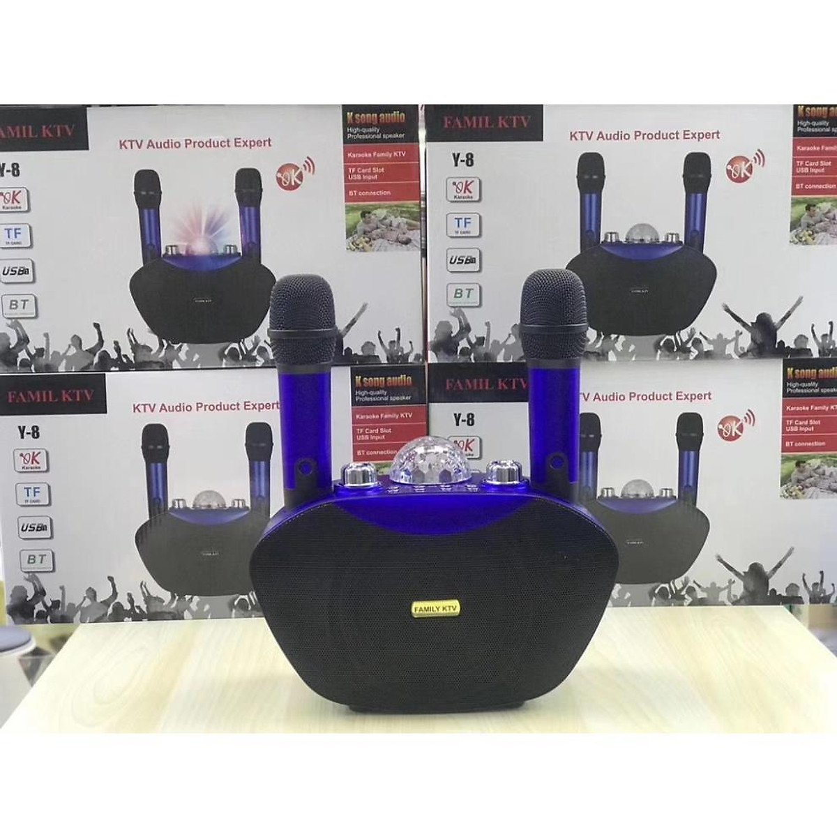 Mua Loa karaoke bluetooth, loa hát karaoke gia đình Y8 tặng kèm 2 mic không  dây có đèn led cực sang có nút vỗ tay tại VinhQuang91 | Tiki