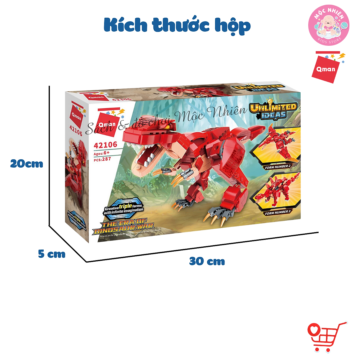 Đồ Chơi Lắp Ráp Khủng Long Qman 42106 Khủng Long Biến Đổi (287 Mảnh Ghép) Dành Cho Bé Trai Trên 6 Tuổi