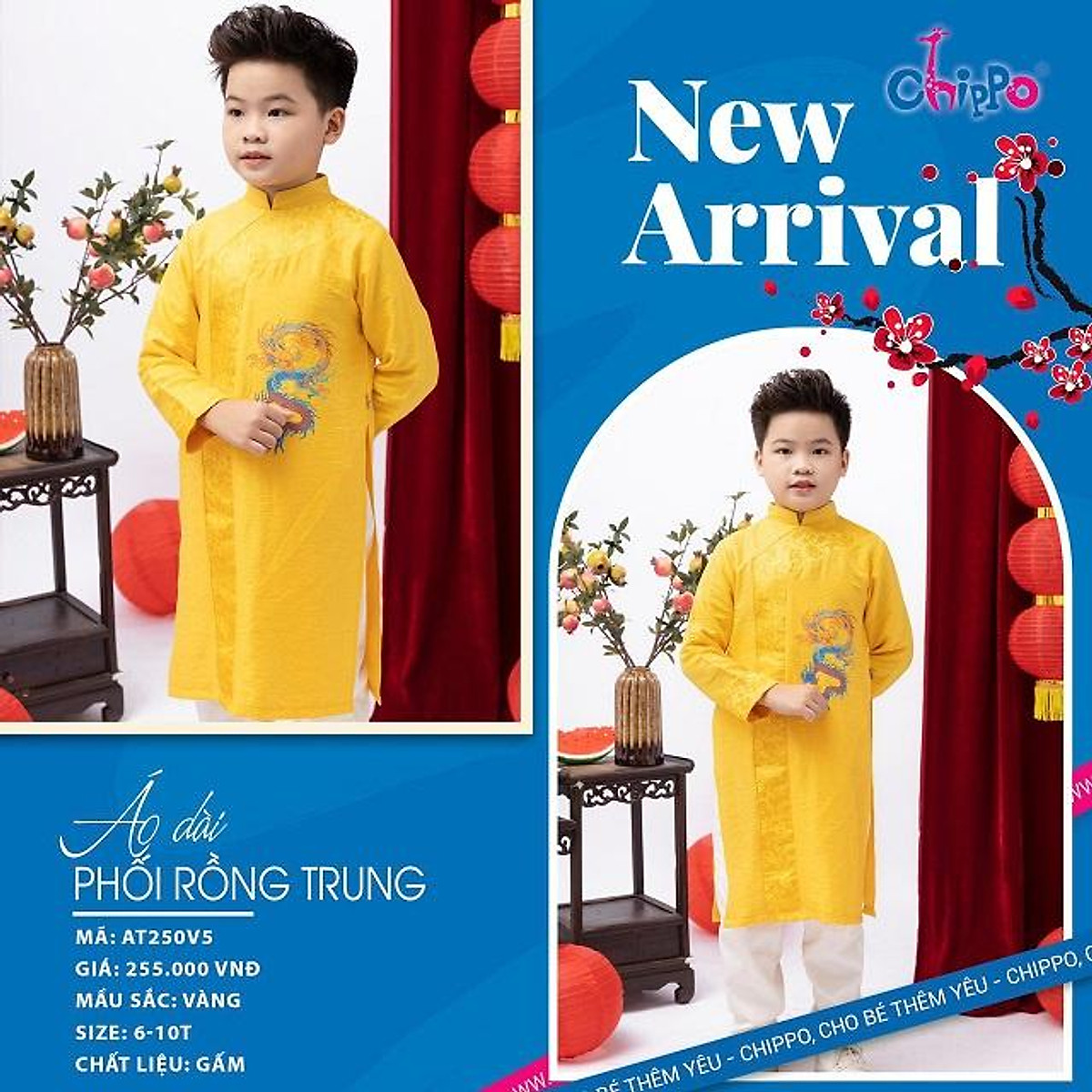Áo Dài Bé Trai Tết Chippo Dáng Cách Tân Mẫu Mới 2023 Cho Bé Trai 6
