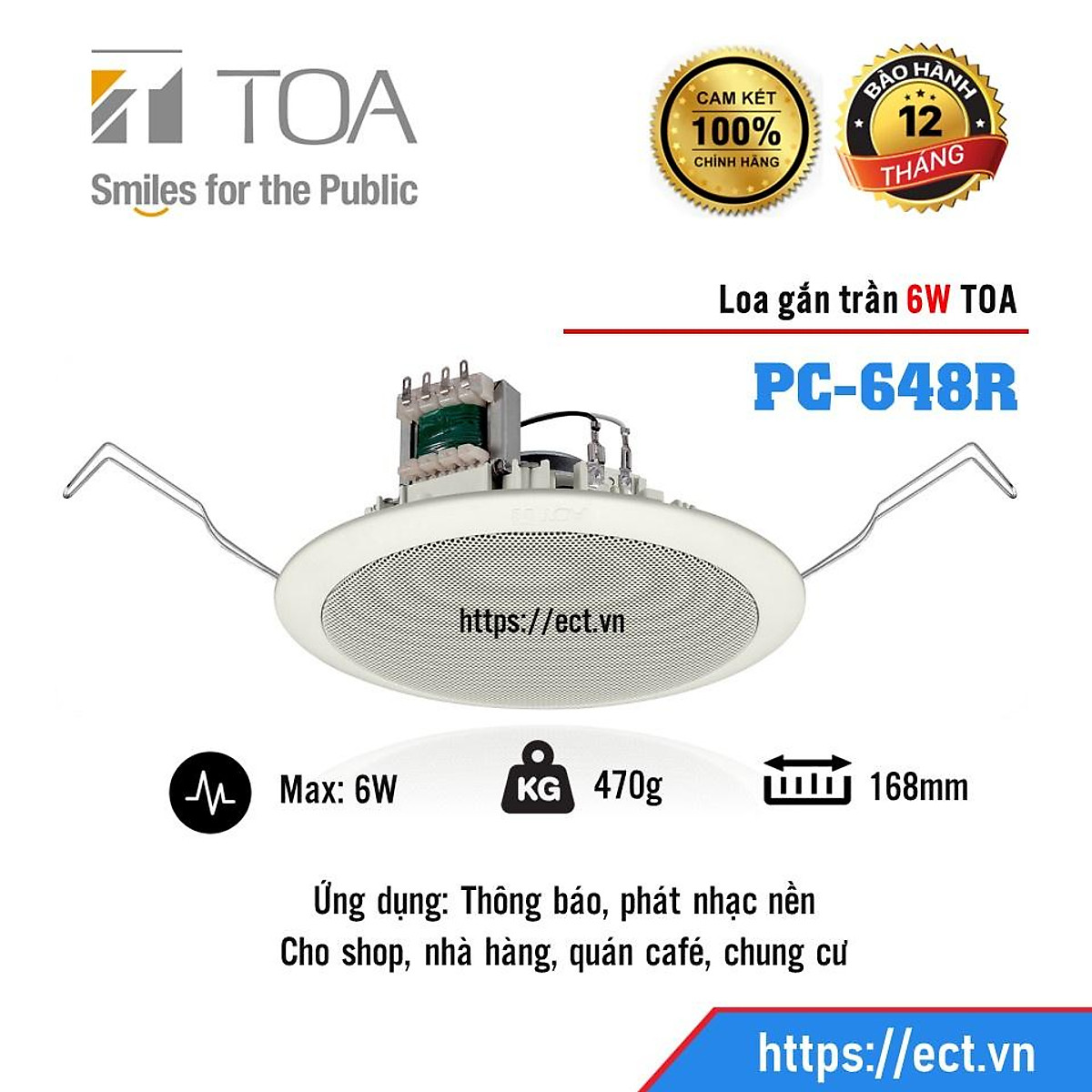 Loa âm trần 6W, loa thông báo gắn trần 6W, loa TOA 6W PC-658R ...