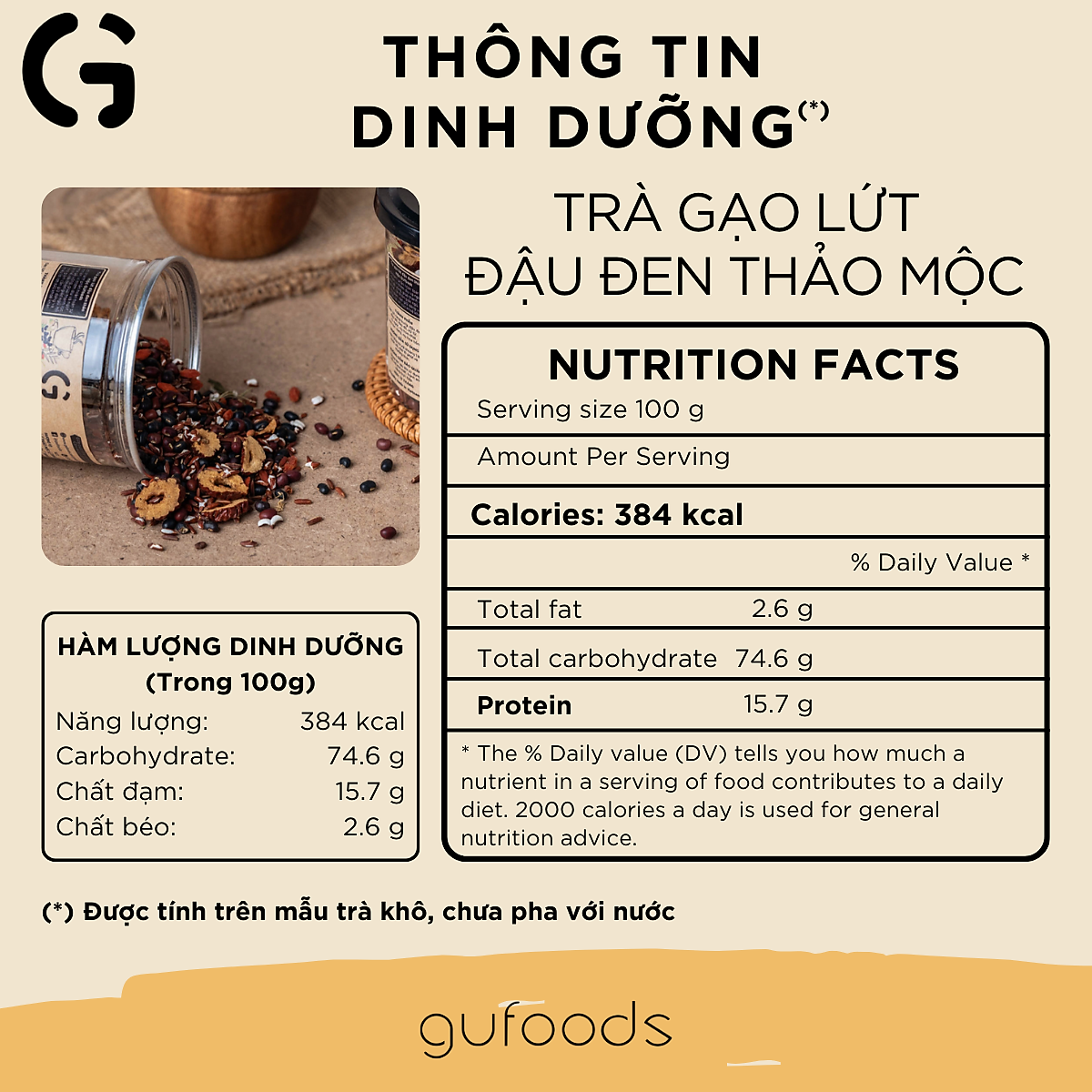 Trà gạo lứt đậu đen thanh nhiệt GUfoods - Tự nhiên, Healthy, Thanh lọc cơ thể, Mát gan, Cải thiện giấc ngủ, Đa dạng hương vị