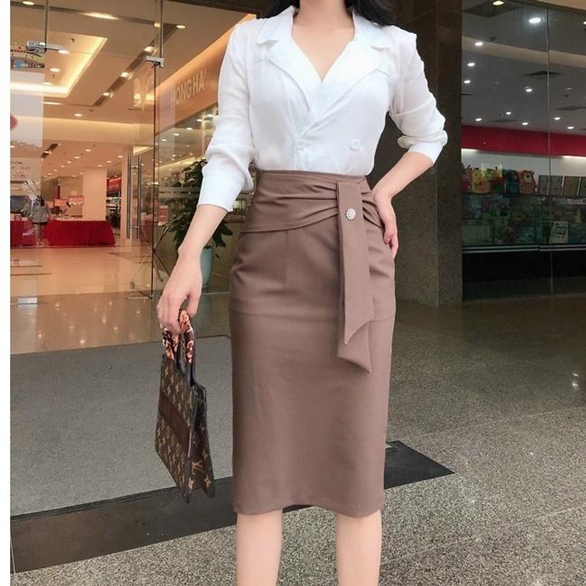 Chân váy dài qua gối nhún eo vạt chéo lệch giấu bụng phong cách Hàn Quốc  sang chảnh hẹn hò chân váy công sở dài đi tiệc  MixASale