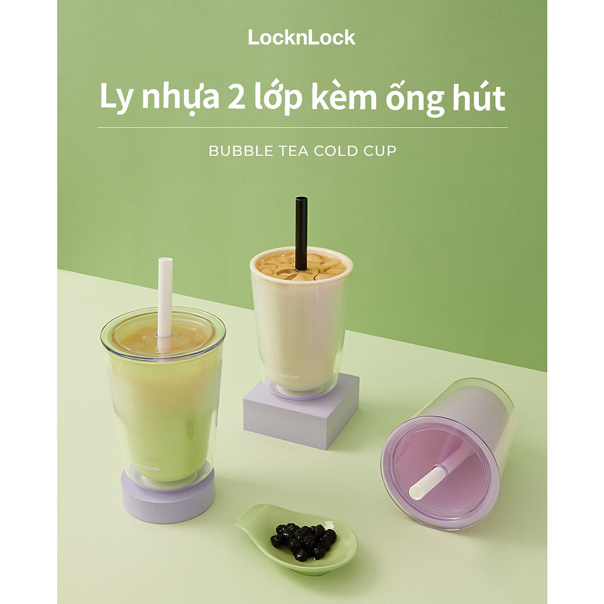 Ly nhựa 2 lớp Bubble Tea Cold Cup LocknLock HAP529 - Kèm ống hút - Dung tích 720ml