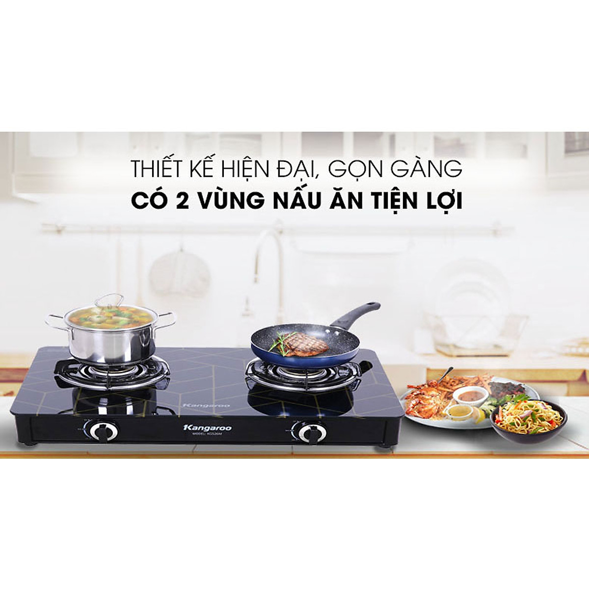 Bếp gas đôi dương kính Kangaroo KG526M - Hàng chính hãng
