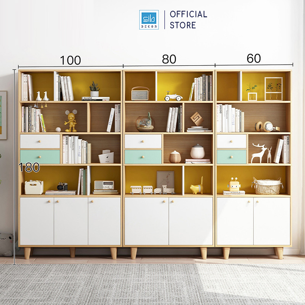 Tủ Sách Gỗ Phong Cách Bắc Âu Thương Hiệu SIB Decor (Nhiều Kích Thước) KSG43