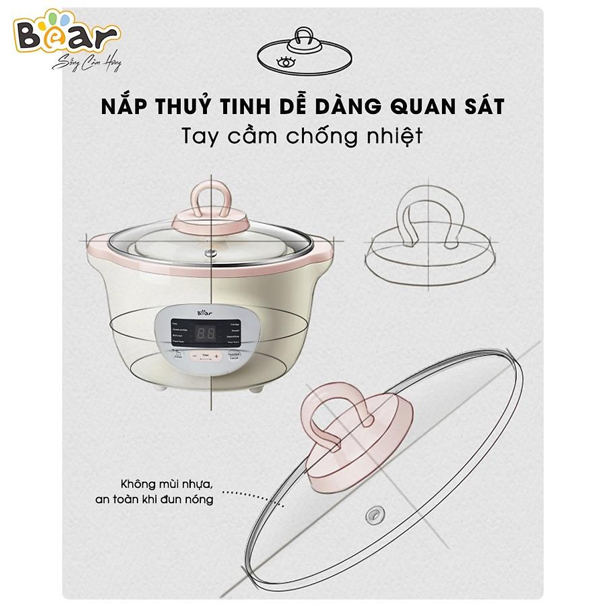 Nồi Nấu Chậm 1,6L Bear Chính Hãng Đa Năng Nấu Cháo, Chưng Yến Bản Quốc Tế - Hàng chính hãng