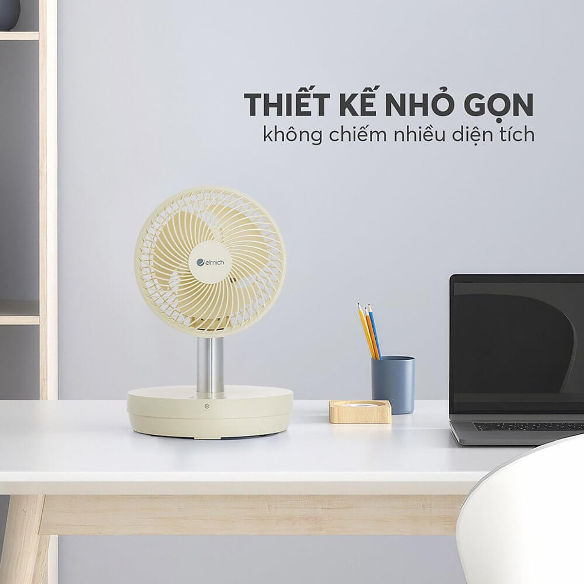 Quạt sạc tuần hoàn không khí Elmich CFE-8786, dung lượng pin lớn, hoạt động liên tục tới 10h, tạo nên luồng gió mạnh, di chuyển linh hoạt 90° theo chiều ngang tạo luồng gió đa chiều, làm mát nhanh, dễ chịu - Hàng chính hãng