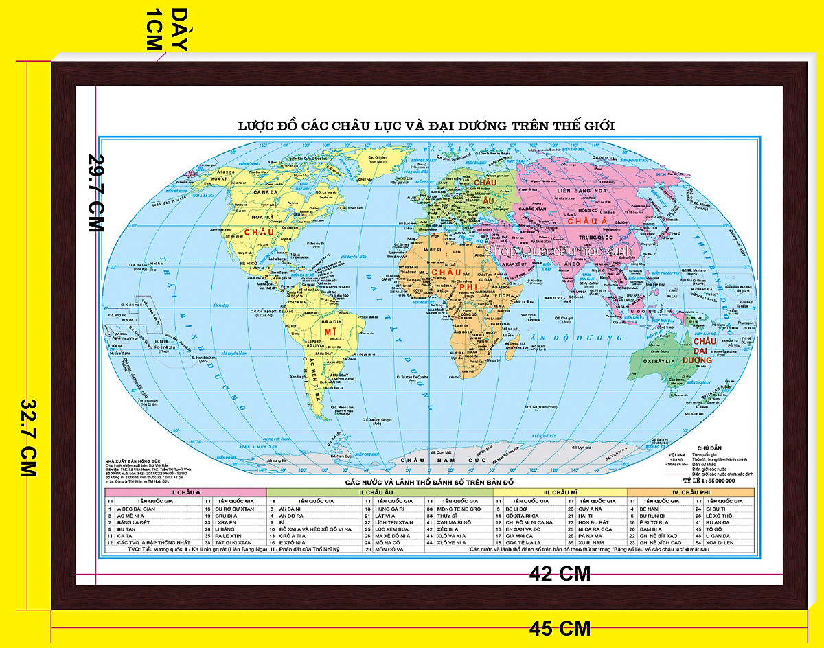 Khung Lược đồ Thế giới khổ A3 (30x42cm) - Dụng cụ học sinh khác